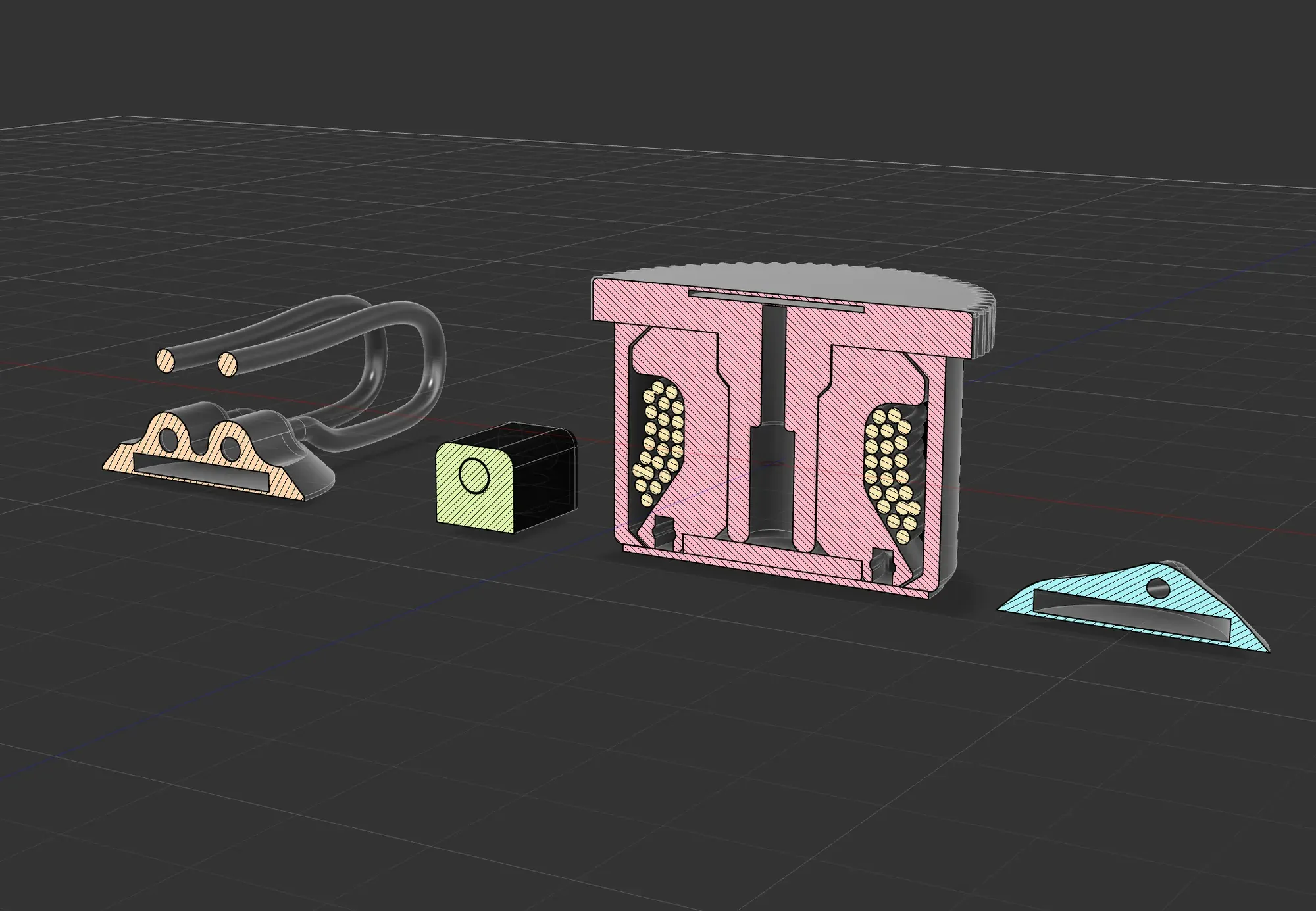 CAD cross-section of the probe showing internal components