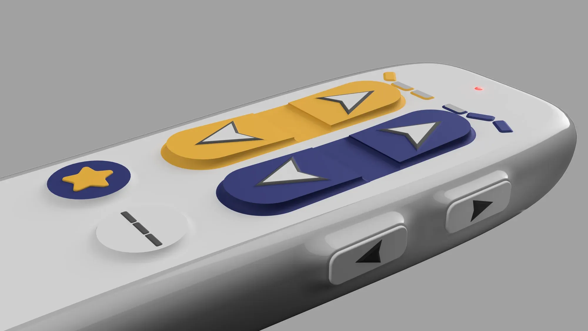 Render highlighting the remote's high-contrast buttons