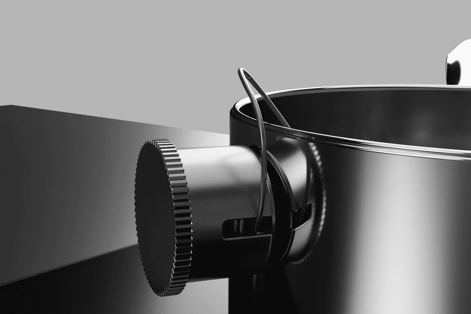 Close-up render of the probe's knurled knob attached to a pot