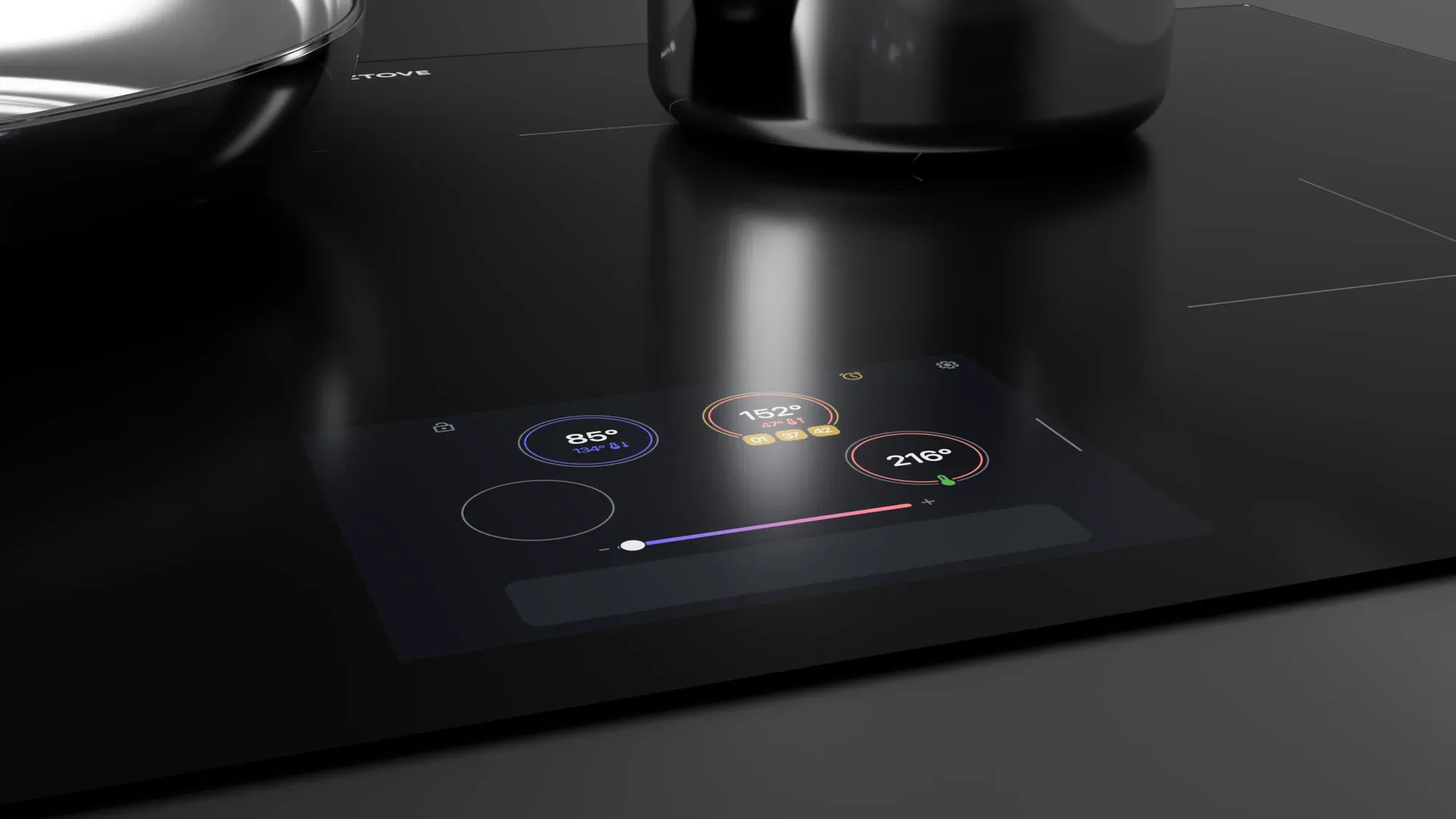 CAD render of the touchscreen integrated into the cooktop surface