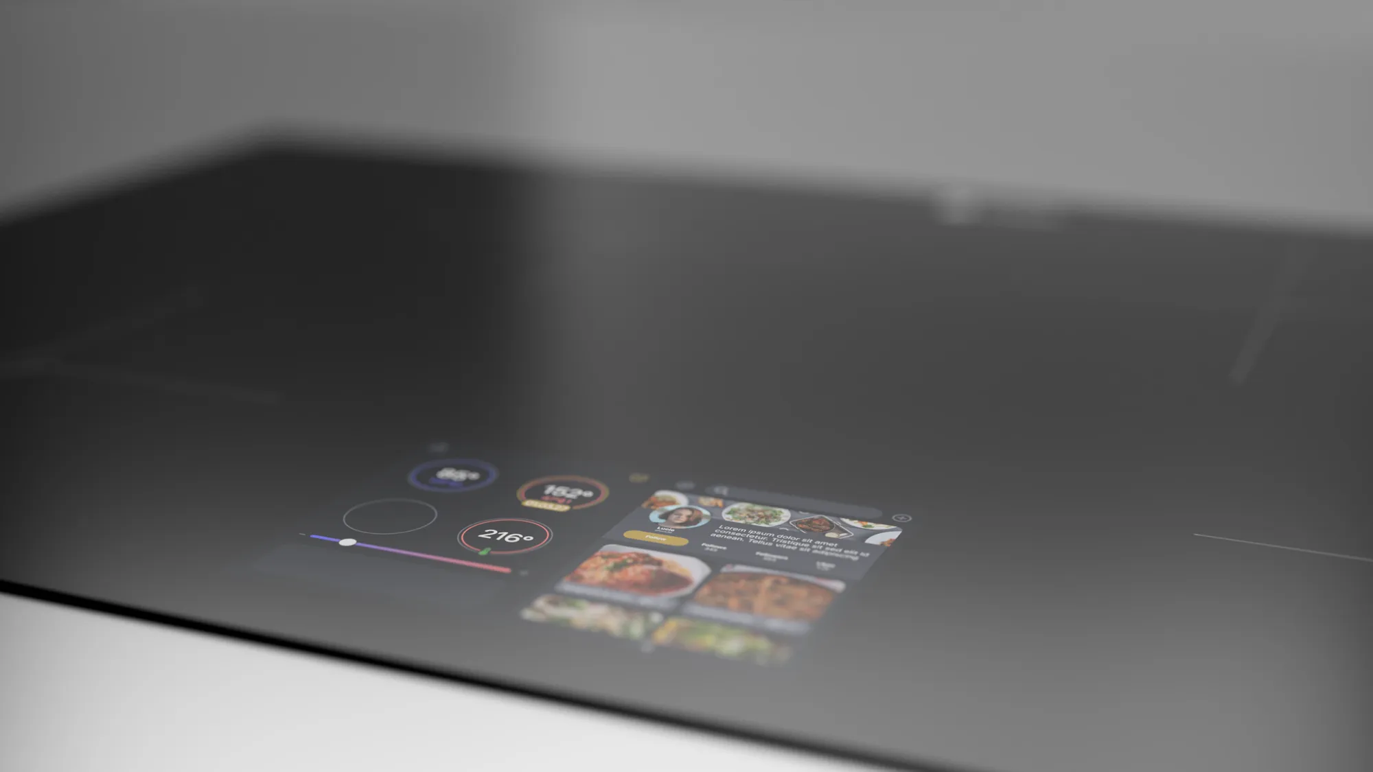 Top view render of the cooktop with the display integrated