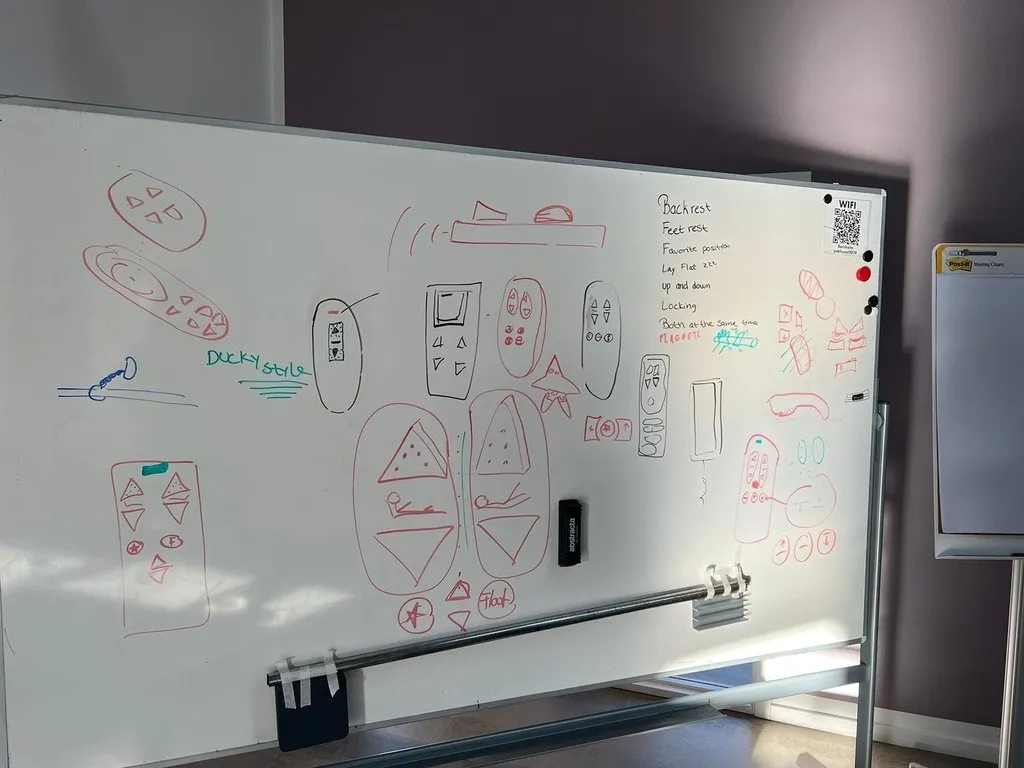 Pages of sketches exploring shapes, layouts, and button types