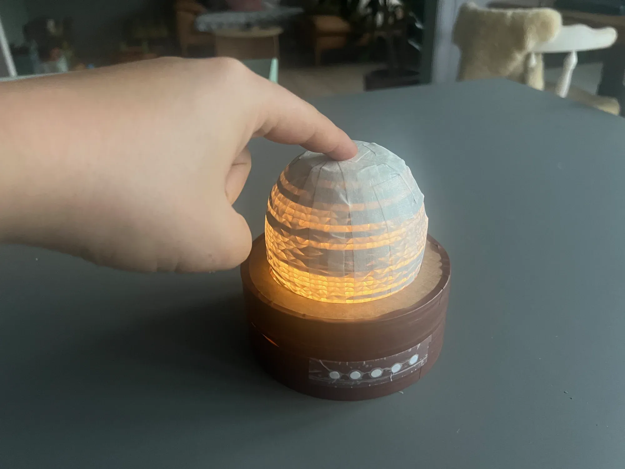 The prototype lamp being tested