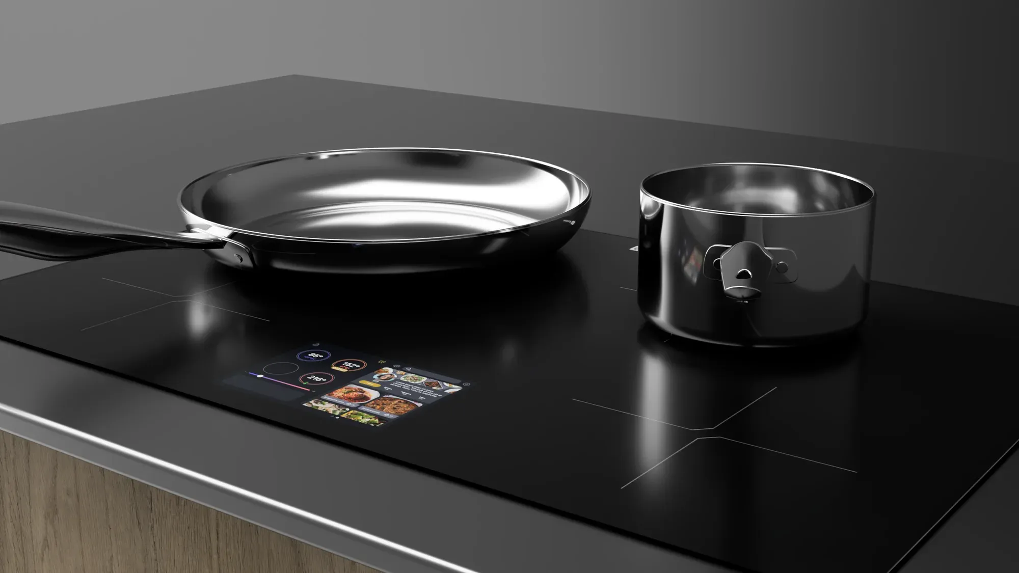 Recipe selection screen on the cooktop display